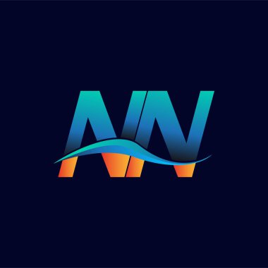 İlk harf logosu NN şirketi adı mavi ve turuncu renk desenli. İş ve şirket kimliği için vektör logosu.