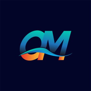İlk harf logosu OM şirketinin adı mavi ve turuncu renkli Swoosh tasarımı. İş ve şirket kimliği için vektör logosu.