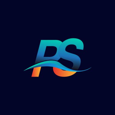 İlk harf logosu PS şirketinin adı mavi ve turuncu renkli Swoosh tasarımı. İş ve şirket kimliği için vektör logosu.