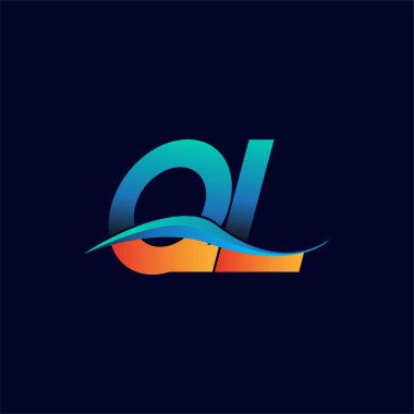 İlk harf logosu QL şirketinin adı mavi ve turuncu renkli swoosh tasarımı. İş ve şirket kimliği için vektör logosu.