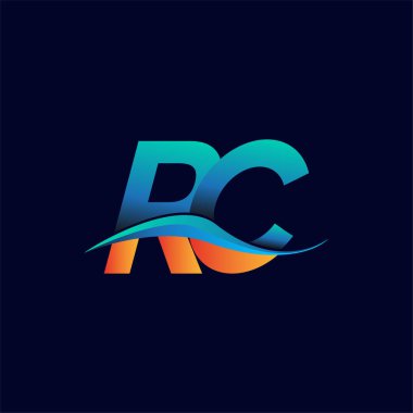 İlk harf logosu RC şirketi adı mavi ve turuncu renkli Swoosh tasarımı. İş ve şirket kimliği için vektör logosu.