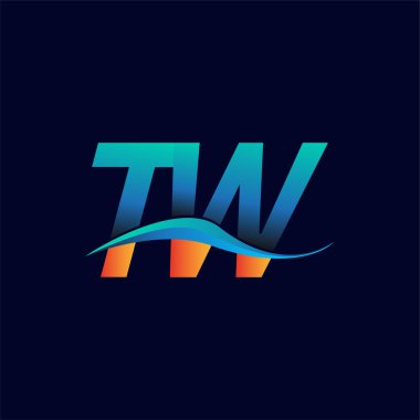İlk harf logosu TW şirketinin adı mavi ve turuncu renk desenli. İş ve şirket kimliği için vektör logosu.