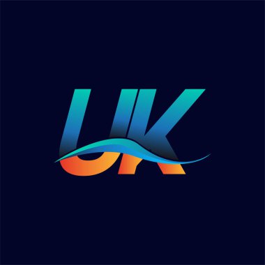 İngiliz firmasının ilk harf logosu mavi ve turuncu renkli Swoosh tasarımı. İş ve şirket kimliği için vektör logosu.