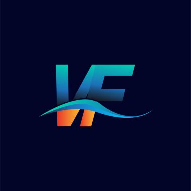 İlk harf logosu VF şirketinin adı mavi ve turuncu renkli Swoosh tasarımı. İş ve şirket kimliği için vektör logosu.