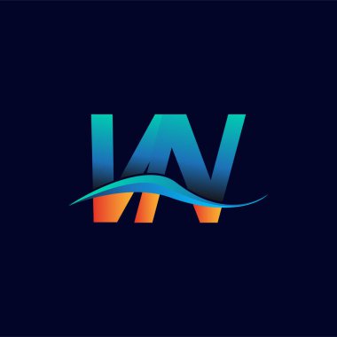 İlk harf logosu VN şirketi adı mavi ve turuncu renkli Swoosh tasarımı. İş ve şirket kimliği için vektör logosu.