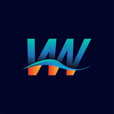 İlk harf logosu VW şirketi adı mavi ve turuncu renkli Swoosh tasarımı. İş ve şirket kimliği için vektör logosu.