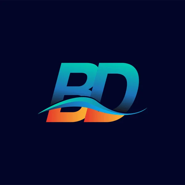 Lettre Initiale Logo Nom Entreprise Bleu Orange Couleur Swoosh Design — Image vectorielle