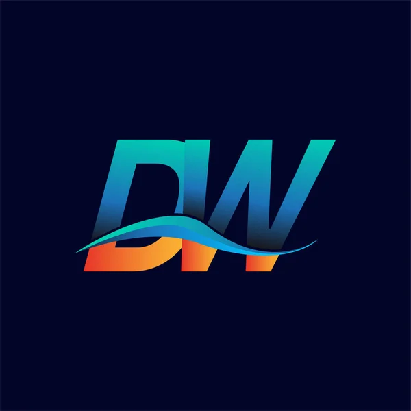首字母标识Dw公司名称蓝色和橙色Swoosh设计 企业和公司标识的向量标志类型 — 图库矢量图片
