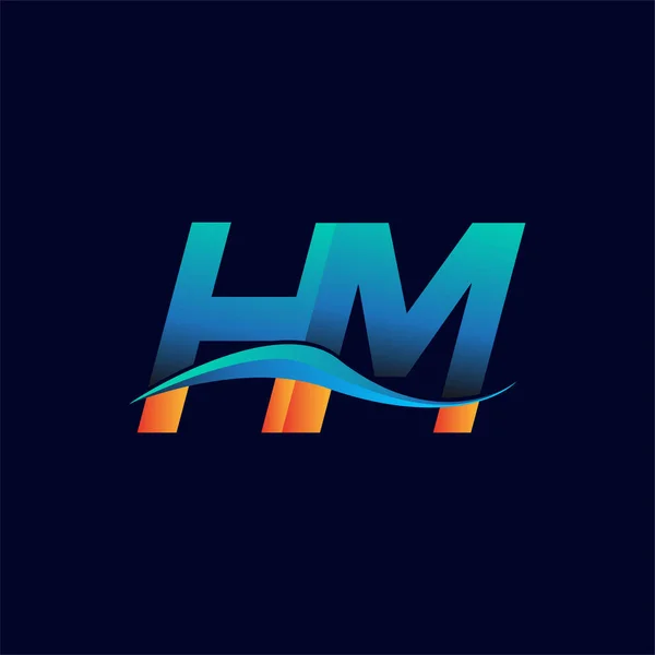首字母标识Hm公司名称蓝色和橙色Swoosh设计 企业和公司标识的向量标志类型 — 图库矢量图片