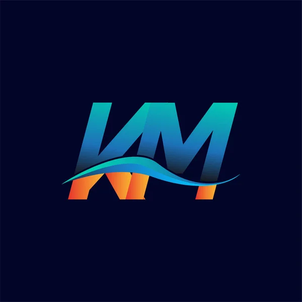 首字母标识Km公司名称蓝色和橙色Swoosh设计 企业和公司标识的向量标志类型 — 图库矢量图片