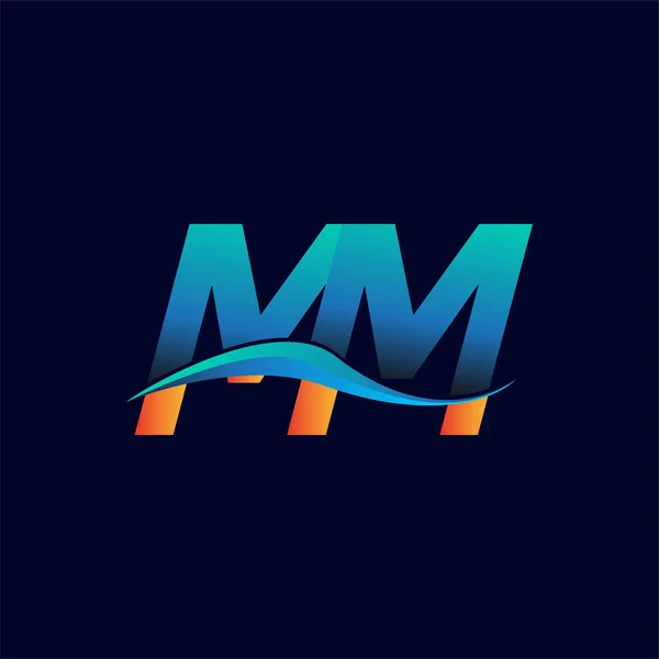 首字母标识Mm公司名称蓝色和橙色Swoosh设计 企业和公司标识的向量标志类型 — 图库矢量图片