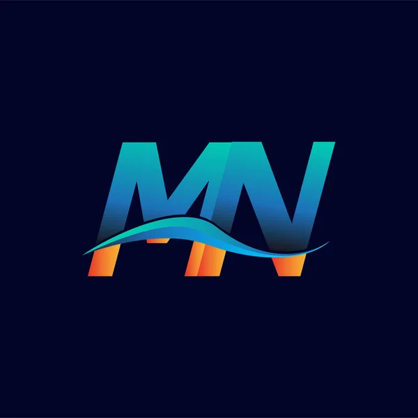 首字母标识Mn公司名称蓝色和橙色Swoosh设计 企业和公司标识的向量标志类型 — 图库矢量图片