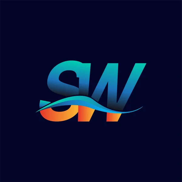 Logotipo Letra Inicial Nome Empresa Azul Laranja Design Swoosh Cor —  Vetores de Stock