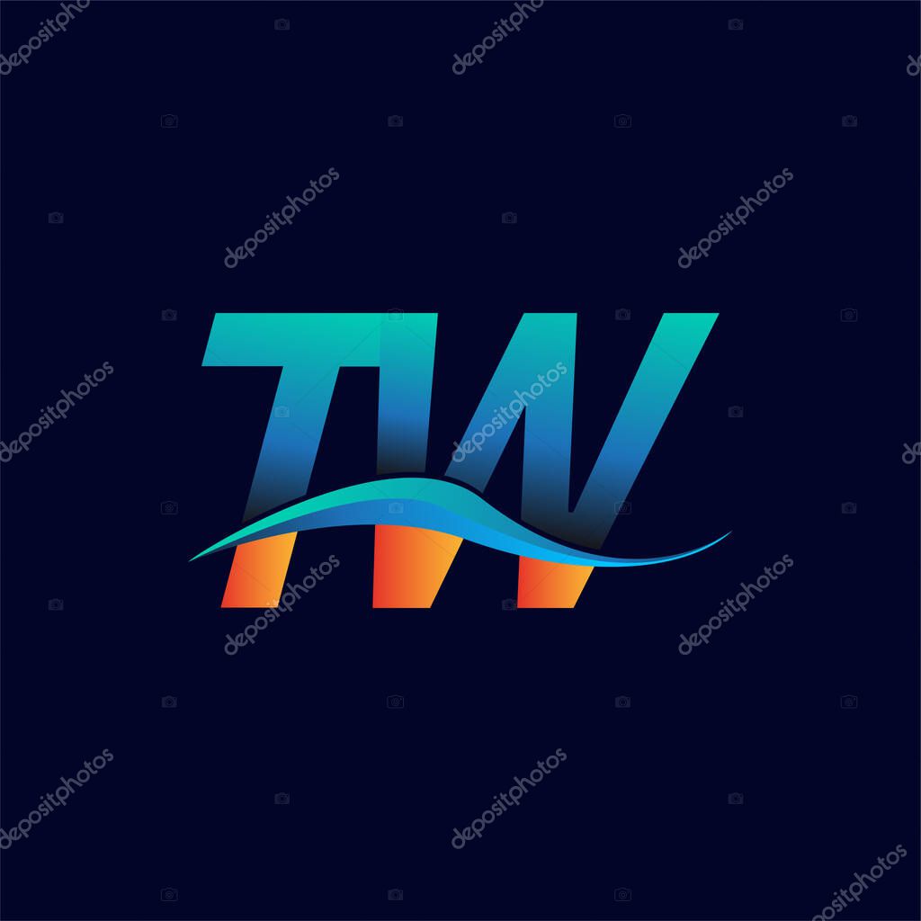 Initial letter logo TW company name blue and orange color swoosh design. vector logotype for business and company identity.