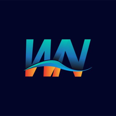 İlk harf logosu WN firmasının adı mavi ve turuncu renkli Swoosh tasarımı. İş ve şirket kimliği için vektör logosu.