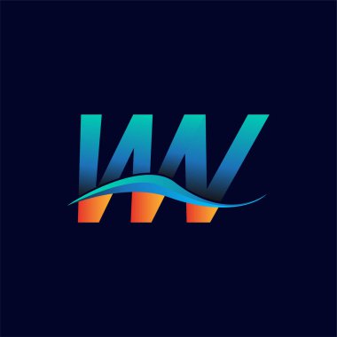 İlk harf logosu WV şirketinin adı mavi ve turuncu renkli swoosh tasarımı. İş ve şirket kimliği için vektör logosu.