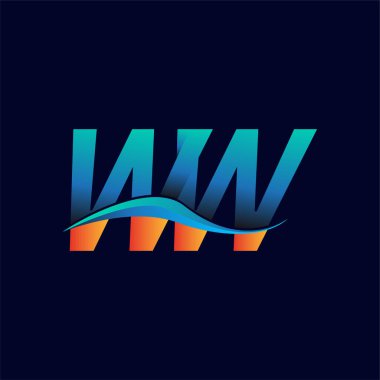 İlk harf logosu WW şirketinin adı mavi ve turuncu renk desenli. İş ve şirket kimliği için vektör logosu.