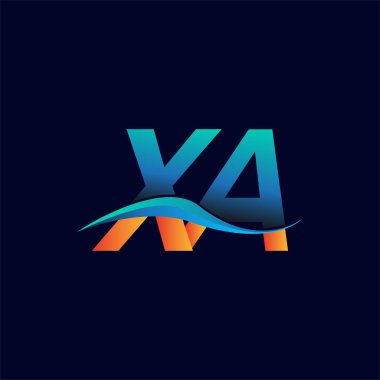 İlk harf logosu XA şirketinin mavi ve turuncu renkli deseni. İş ve şirket kimliği için vektör logosu.
