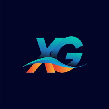 İlk harf logosu XG şirketi adı mavi ve turuncu renkli Swoosh tasarımı. İş ve şirket kimliği için vektör logosu.