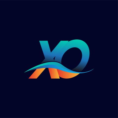 İlk harf logosu XO şirketinin adı mavi ve turuncu renkli Swoosh tasarımı. İş ve şirket kimliği için vektör logosu.