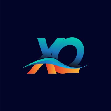 İlk harf logosu XQ şirketinin adı mavi ve turuncu renkli Swoosh tasarımı. İş ve şirket kimliği için vektör logosu.