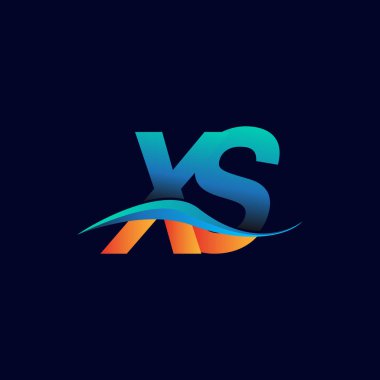 İlk harf logosu XS şirketinin adı mavi ve turuncu renkli swoosh tasarımı. İş ve şirket kimliği için vektör logosu.