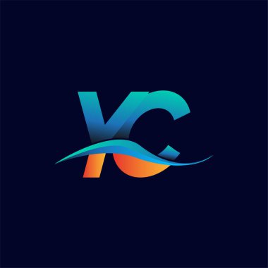 İlk harf logosu YC şirketi adı mavi ve turuncu renkli Swoosh tasarımı. İş ve şirket kimliği için vektör logosu.