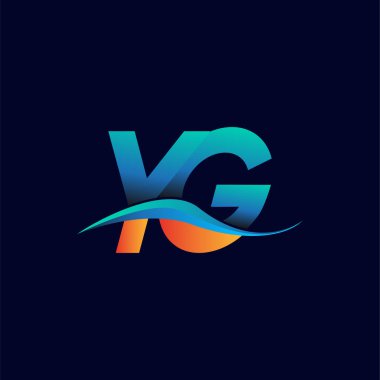 İlk harf logosu YG şirketinin adı mavi ve turuncu renkli swoosh tasarımı. İş ve şirket kimliği için vektör logosu.