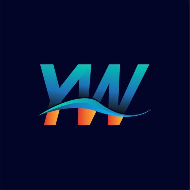 İlk harf logosu YW şirketinin adı mavi ve turuncu renk desenli. İş ve şirket kimliği için vektör logosu.