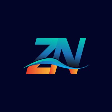 İlk harf logosu ZN şirketinin adı mavi ve turuncu renkli Swoosh tasarımı. İş ve şirket kimliği için vektör logosu.