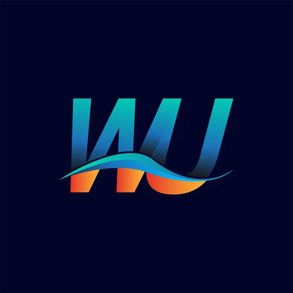 首字母标识Wu公司名称蓝色和橙色Swoosh设计 企业和公司标识的向量标志类型 — 图库矢量图片