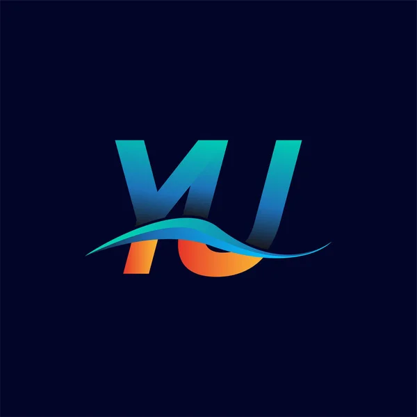 首字母标识Yu公司名称蓝色和橙色Swoosh设计 企业和公司标识的向量标志类型 — 图库矢量图片
