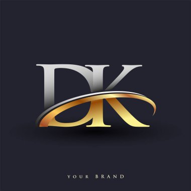 DK 'nin ilk logo şirketi adı altın ve gümüş rengi, beyaz arka planda izole edilmiş. iş ve şirket kimliği için vektör logosu.
