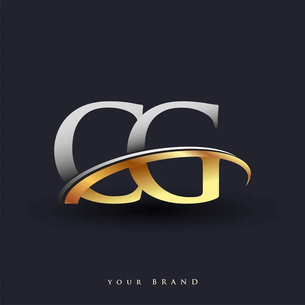 Αρχικό Λογότυπο Της Εταιρείας Όνομα Χρωματισμένο Χρυσό Και Ασημί Swoosh — Διανυσματικό Αρχείο