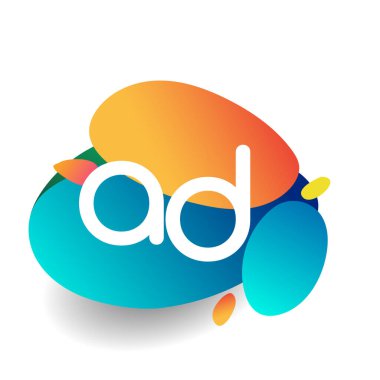 Renkli arkaplanı olan AD harfi logosu, yaratıcı endüstri, web, iş ve şirket için harf kombinasyonu tasarımı.