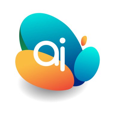 Renkli sıçrama arkaplanı olan harf yapay zeka logosu, yaratıcı endüstri, web, iş ve şirket için harf kombinasyonu tasarımı.