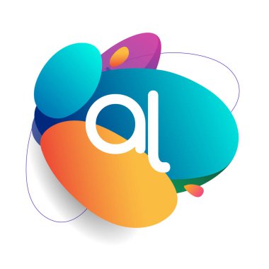 AL harfi logosu renkli sıçrama arkaplanı, yaratıcı endüstri, web, iş ve şirket için harf kombinasyonu tasarımı.