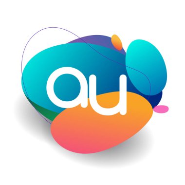 Renkli arka planlı AU logosu, yaratıcı endüstri, web, iş ve şirket için harf kombinasyonu tasarımı.