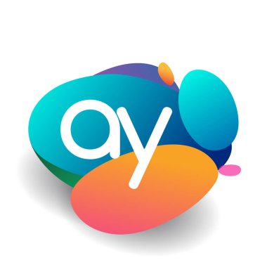 Renkli sıçrama arkaplanı olan AY logosu, yaratıcı endüstri, web, iş ve şirket için harf kombinasyonu tasarımı.