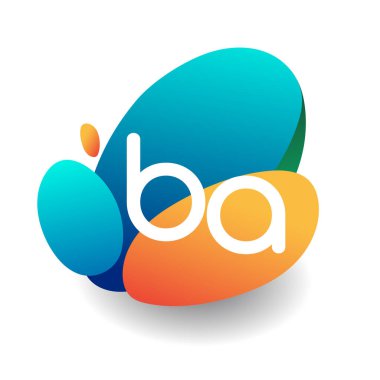 Renkli sıçrama geçmişi olan BA harfi logosu, yaratıcı endüstri, web, iş ve şirket için harf kombinasyonu tasarımı.