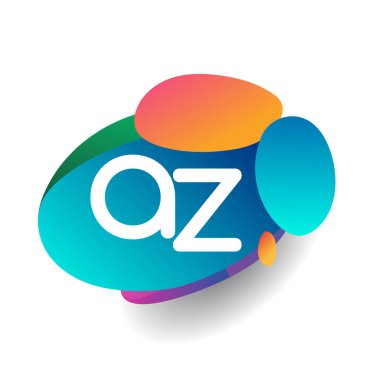 Renkli sıçrama arkaplanı olan AZ logosu, yaratıcı endüstri, web, iş ve şirket için harf kombinasyonu tasarımı.