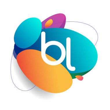 Renkli sıçrama arkaplanı olan BL logosu, yaratıcı endüstri, web, iş ve şirket için harf kombinasyonu tasarımı.