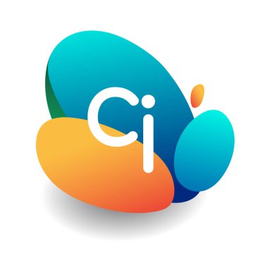 Renkli sıçrama arkaplanı olan CI harfi logosu, yaratıcı endüstri, web, iş ve şirket için harf kombinasyonu tasarımı.