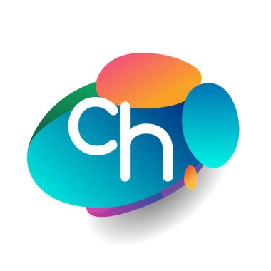 Renkli sıçrama arkaplanı olan CH harfi logosu, yaratıcı endüstri, web, iş ve şirket için harf kombinasyonu tasarımı.