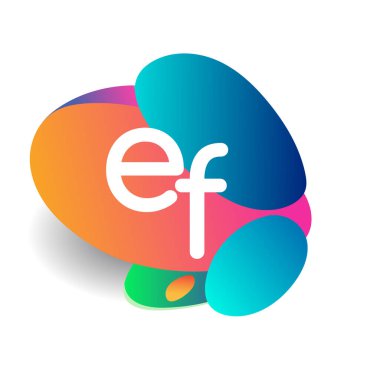 Renkli arka planı olan EF logosu, yaratıcı endüstri, web, iş ve şirket için harf kombinasyonu tasarımı.