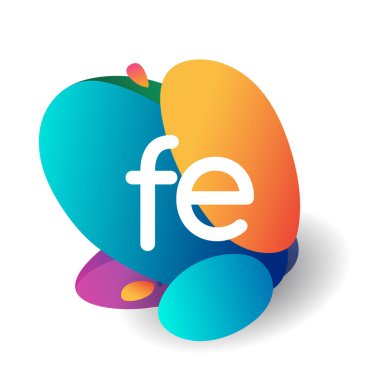 Renkli arkaplanı olan FE harfi logosu, yaratıcı endüstri, web, iş ve şirket için harf kombinasyonu tasarımı.