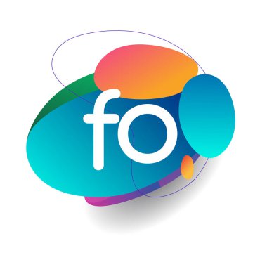 Renkli sıçrama geçmişi olan harf FO logosu, yaratıcı endüstri, web, iş ve şirket için harf kombinasyonu tasarımı.