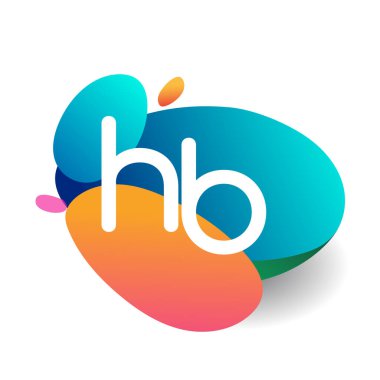 Renkli sıçrama arkaplanı olan HB logosu, yaratıcı endüstri, web, iş ve şirket için harf kombinasyonu tasarımı.