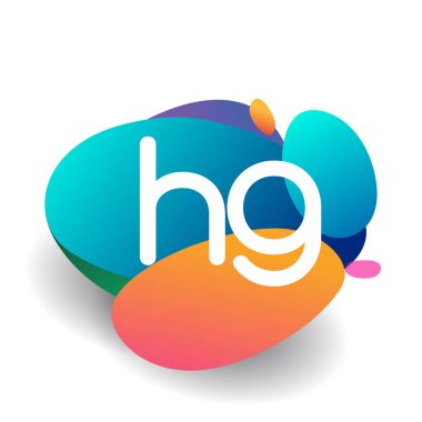 Renkli sıçrama arkaplanlı HG logosu, yaratıcı endüstri, web, iş ve şirket için harf kombinasyonu tasarımı.