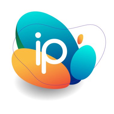 Renkli sıçrama geçmişi olan IP logosu, yaratıcı endüstri, web, iş ve şirket için harf kombinasyon logosu tasarımı.